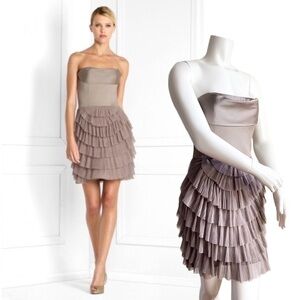 $348‼️BCBGMaxAzria Satin Ruffle Tulle Tiered Layered Sleeveless Dress Corset Sz4